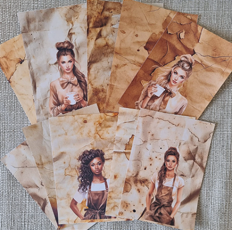 Papéis Estampados A6 Papel Retrô 12pçs - Meninas e Café