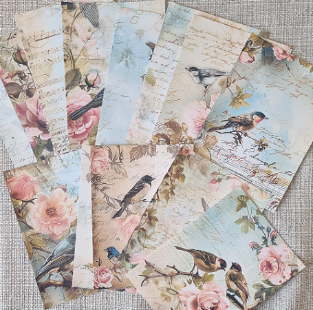 Papéis Estampados A6 Papel Retrô 16pçs - Pássaros