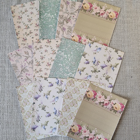 Papéis Estampados A6 Papel Retrô 12pçs - Barrado de Flores