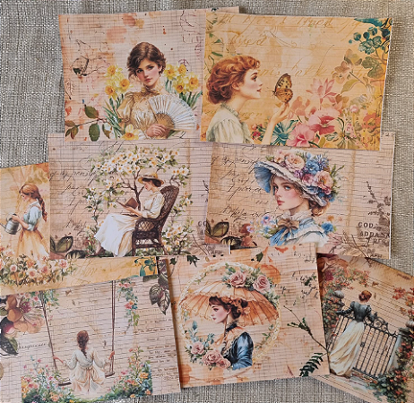 Papéis Estampados A5 Papel Retrô 8pçs - Mulheres Vintage