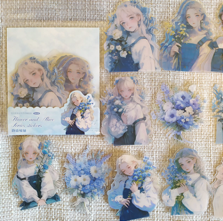 Adesivos PET Meninas e Flores - Flower and Alice Azul