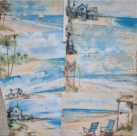 Papéis Estampados A5 Papel Retrô 8pçs - Praia