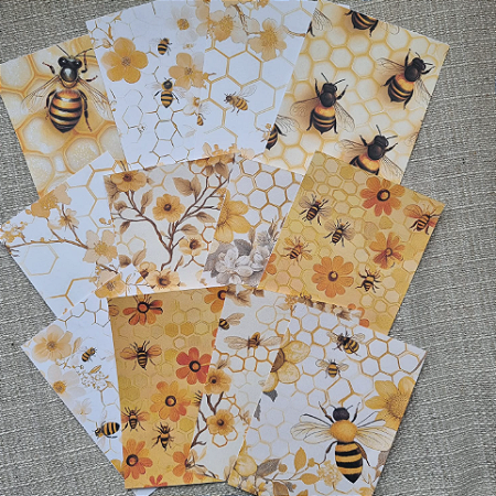 Papéis Estampados A6 Papel Retrô 12pçs - Abelhas e Flores