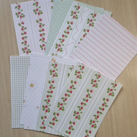 Papéis Estampados A6 Papel Retrô 12pçs - Morangos
