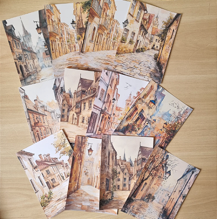 Papéis Estampados A6 Papel Retrô 12pçs - Vilarejo