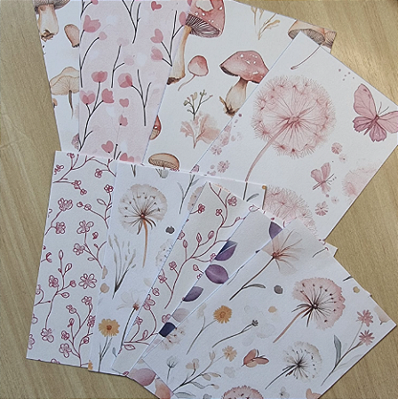 Papéis Estampados A6 Papel Retrô 12pçs - Natureza Pastel
