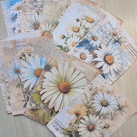 Papéis Estampados A6 Papel Retrô 12pçs - Margaridas