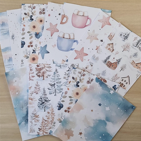 Papéis Estampados A6 Papel Retrô 12pçs - Inverno Aconchegante