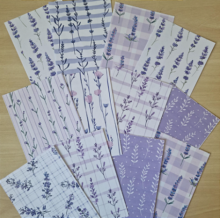 Papéis Estampados A6 Papel Retrô 12pçs - Estampas de Lavanda