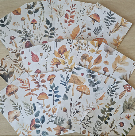 Papéis Estampados A6 Papel Retrô 12pçs - Cogumelos