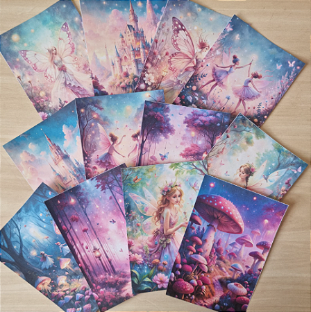 Papéis Estampados A6 Papel Retrô 12pçs - Fadas na Floresta