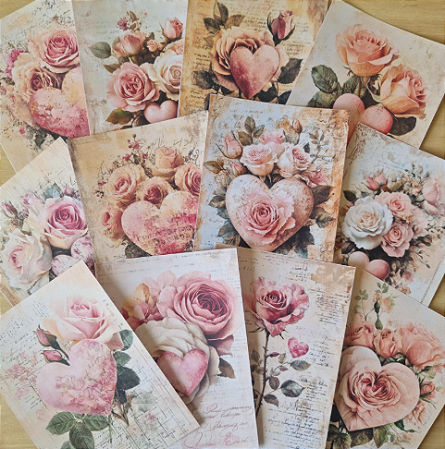 Papéis Estampados A6 Papel Retrô 12pçs - Coração