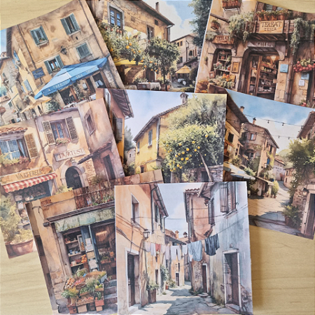 Papéis Estampados 15x15 cm Papel Retrô  8pçs - Vila Europeia