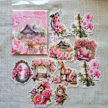 Adesivos em Papel de Arroz - Spring Mountain Flowers - Rosa
