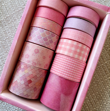 Caixa com 12 Washi Tapes Rosa