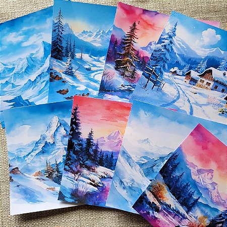 Papéis Estampados 15x15 cm Papel Retrô 8pçs - Alpes Suiços