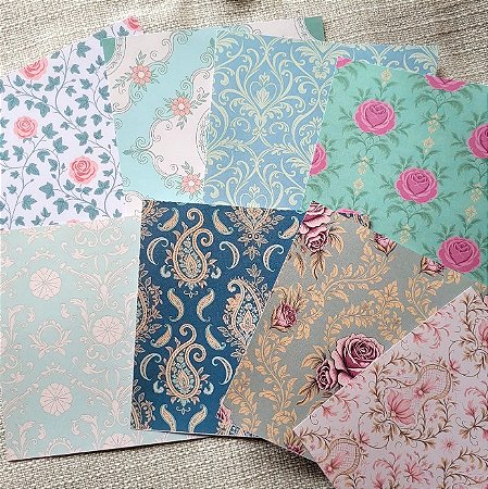 Papéis Estampados 15x15 cm Papel Retrô 8pçs - Padrões Vintage