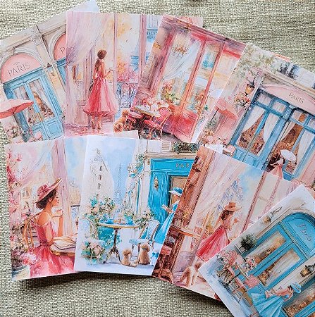 Papéis Estampados 15x15 cm Papel Retrô 8pçs - Paris