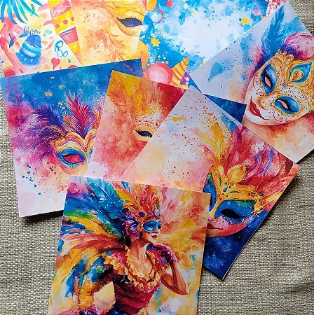 Papéis Estampados 15x15 cm Papel Retrô 8pçs - Máscaras de Carnaval