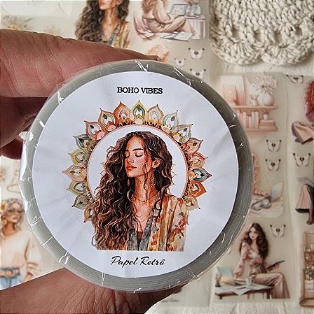 PET Tape Papel Retrô lacrada 10 metros - Boho Vibes