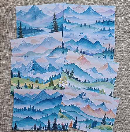 Papéis Estampados A5 Papel Retrô 8pçs - Montanhas
