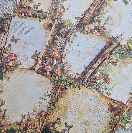 Papéis Estampados 15x15cm Papel Retrô 8pçs - Floresta com Escritos