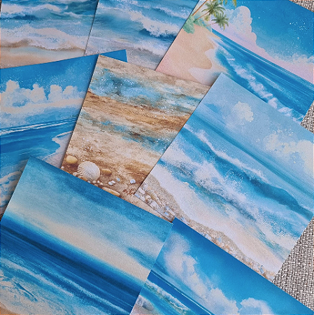 Papéis Estampados 15x15cm Papel Retrô 8pçs - Ondas do Mar