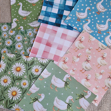 Papéis Estampados 15x15cm Papel Retrô 8pçs - Gansos e Flores