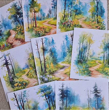 Papéis Estampados 15x15cm Papel Retrô 8pçs - Cenários de Floresta