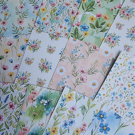 Papéis Estampados A6 Papel Retrô 12pçs - Floral Delicado