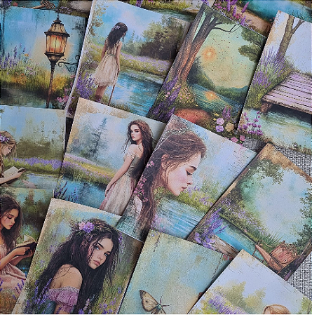 Papéis Estampados A6 Papel Retrô 16pçs - Mulheres no Campo