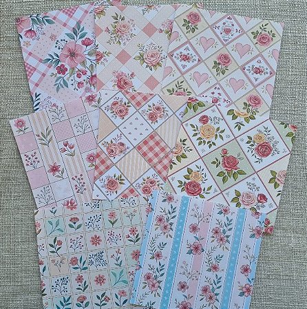 Papéis Estampados 15x15cm Papel Retrô 8pçs - Patchwork Rosa