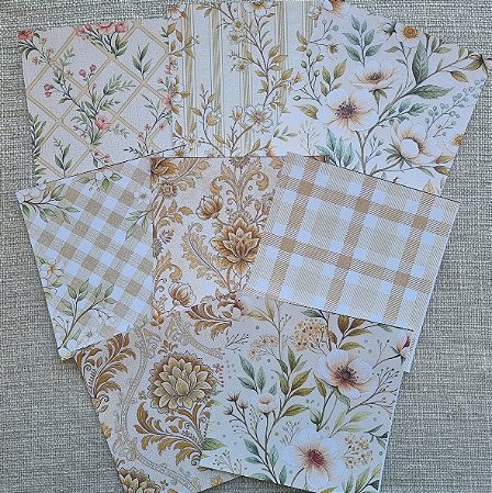 Papéis Estampados 15x15cm Papel Retrô 8pçs - Floral Bege