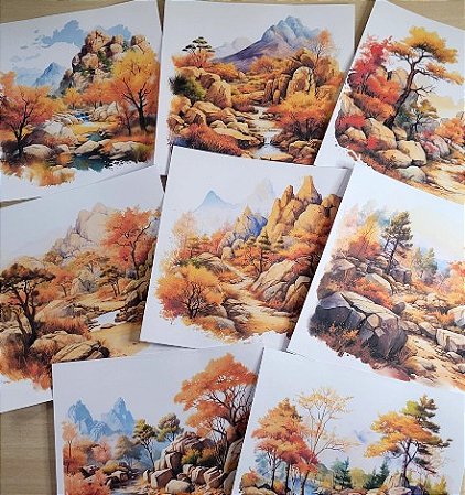 Papéis Estampados 15x15cm Papel Retrô 8pçs - Cenários de Outono