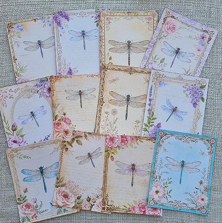 Papéis Estampados A6 Papel Retrô 12pçs - Libélulas