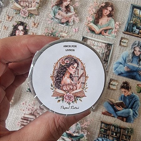 PET Tape Cristal Destacável Lacrada Papel Retrô- Amor por Livros