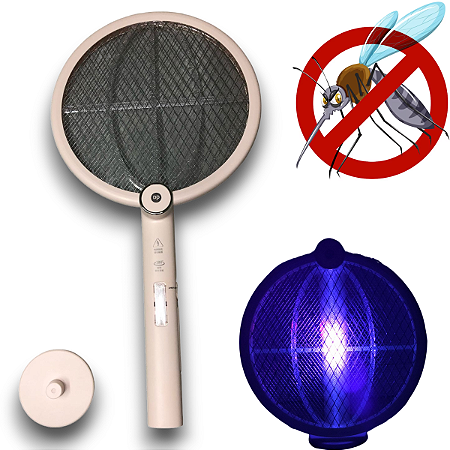 Super Raquete elétrica 2 em 1 Luminaria Armadilha Repelente Luz Led UV Lampada Choque 3000V Mata Mosca Mosquito Dengue Pernilongo Anti Inseto, Recarregavel USB