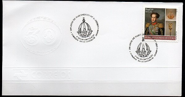 1998 FDC (olho-de-boi) 200 anos do maçom D. Pedro I