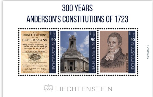 2023 Liechtenstein 300 anos da Constituição de Anderson - Bloco personalizado