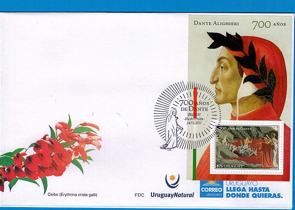 2021 Uruguai - 700 anos de Dante Alighieri  FDC