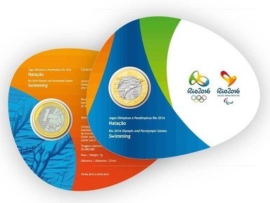 2016 Moeda Olimpíadas Rio 2016 - Natação, Blister, Cartela Oficial Casa da Moeda -  FC