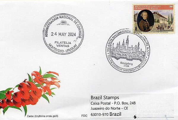 2024 - Uruguai  - 300 anos de Immanuel Kant  FDC circulado