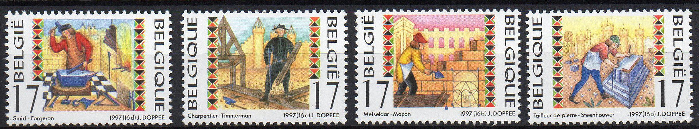1997 Bélgica - serie Artesões - simbologia maçônica
