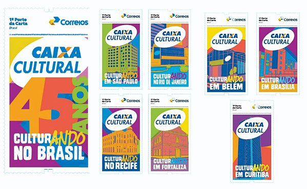 2025 - 45 anos da Caixa Cultural - série de 8 selos institucionais