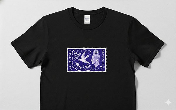 2025 Camisa Filatélica selo UK 100% algodão somente cor preta Tamanhos G e GG