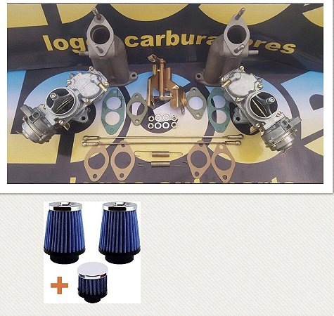 Kit Carburadores Fusca H32 Gasolina + Par de Filtros Esportivos com Respiro de Óleo