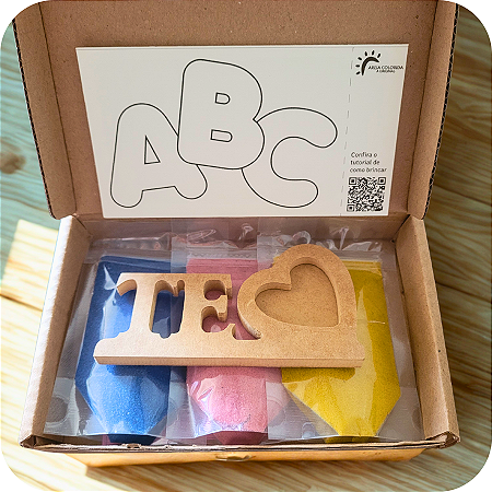 Kit de Atividade Artística - Porta Retrato TE ♥ - MDF com Areia Colorida Escolar Infantil