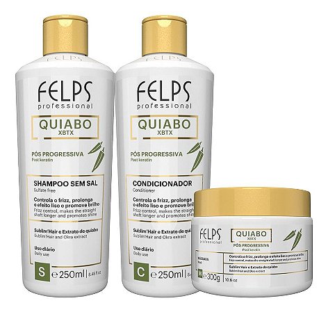 Kit Felps Quiabo Pós Progressiva Shampoo Condicionador + Máscara 300g