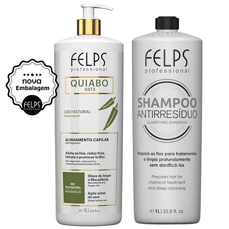 Kit Escova Progressiva De Quiabo Okra 1L E Shampoo Antirresiduo Felps  Professional - StiloHair Professional - Cuidados Capilares