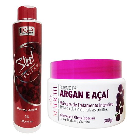 Escova Progressiva Steel semi-definitiva 1Ka Hair Professional  Ativo de 1L + Máscara de Tratamento 300g Maochi Cosméticos